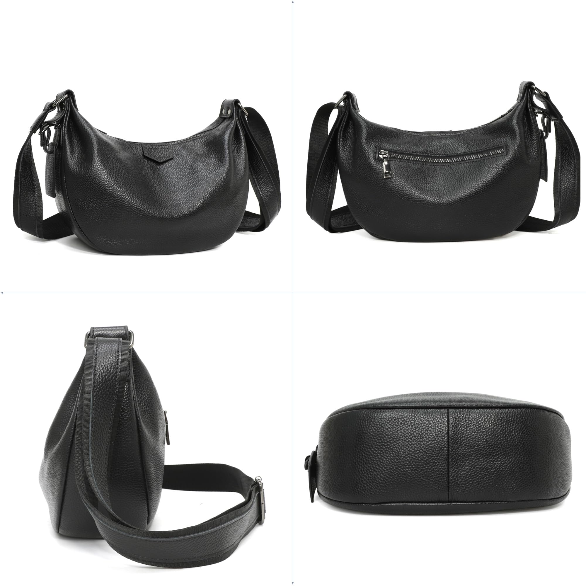 Micmores Bolso Bandolera de Cuero Auténtico para Mujer Tamaño Mediano - Bolso Cruzado con Correa Ajustable - Bolso de Hombro Media Luna para Trabajo, Viajes y Uso Diario