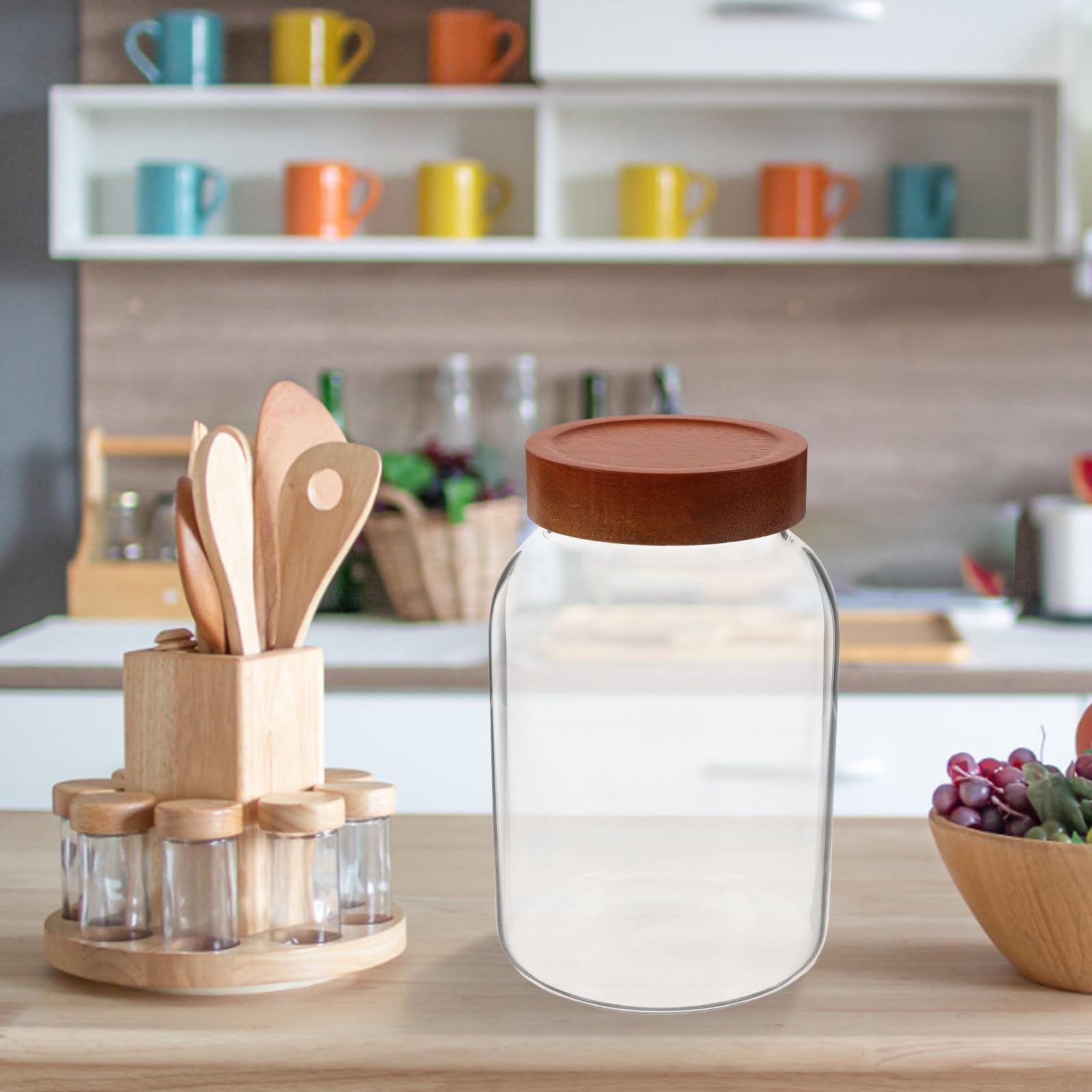 Gadpiparty Recipiente Hermético de Vidrio con Tapa de Madera de Acacia 2800ml para Almacenar Alimentos Fácil Acceso y Conveniente para Cocina
