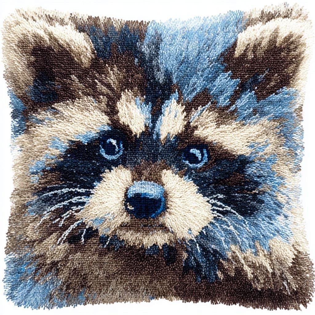 WallustrioaW DIY Latch Hook Cushion Kits,Animal Raccoon