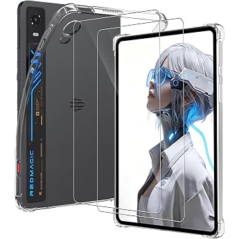 Clear Case for RedMagic Astra 2/RedMagic Gaming Tablet 5 Pro 9.06 Inch with 2 Pieces Protective Film Flexible Lightweight Soft TPU Corners Drop Protection Bumper Protective Case