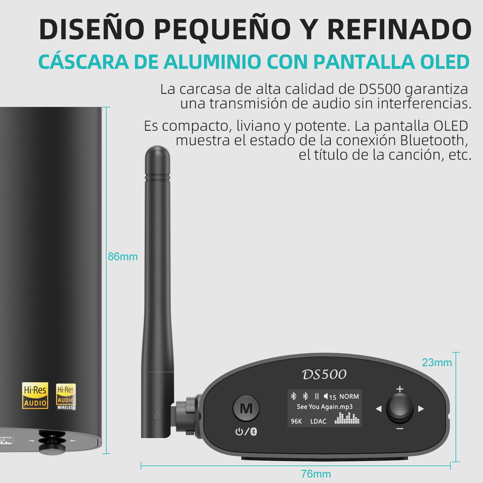 1Mii Receptor Bluetooth HiFi con LDAC, Adaptador Audio Bluetooth 5.1 con DAC Audiófilo, aptX HD y Baja Latencia, con Salida RCA/Coaxial/Óptica, Pantalla OLED para Receptor AV, Amplificador-DS500
