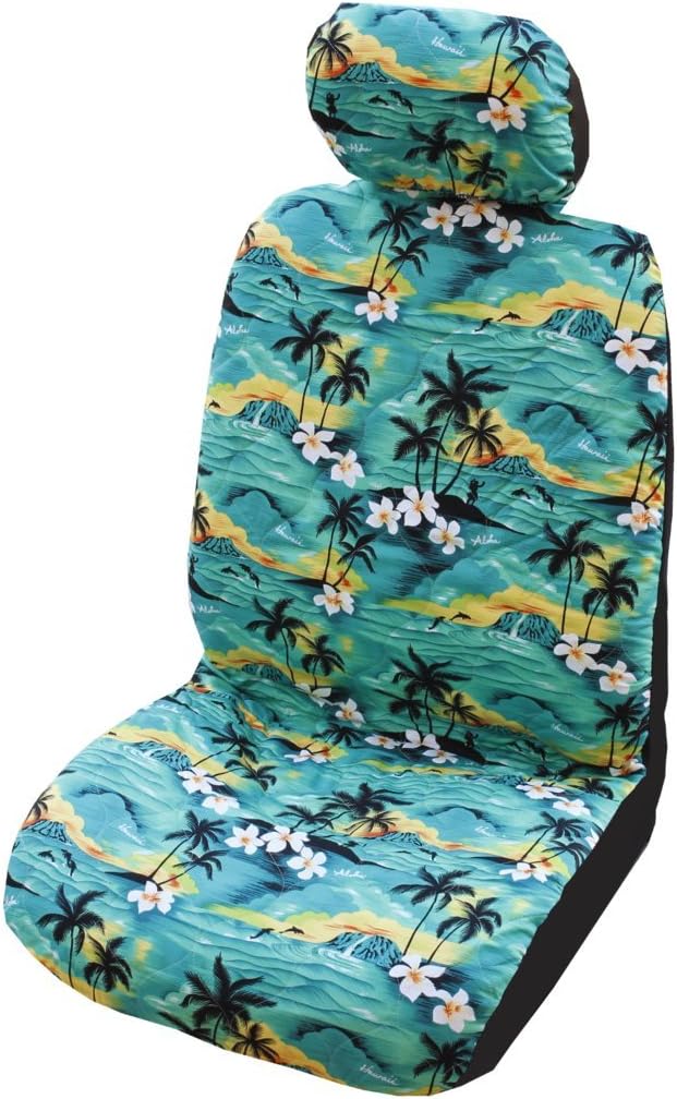Side Airbag Optional; 100 Sunsets Separate Headrests Hawaiian Car Seat Covers - Set of 2