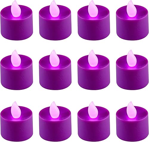 LumaBase Velas de té a pilas, color morado, juego de 12