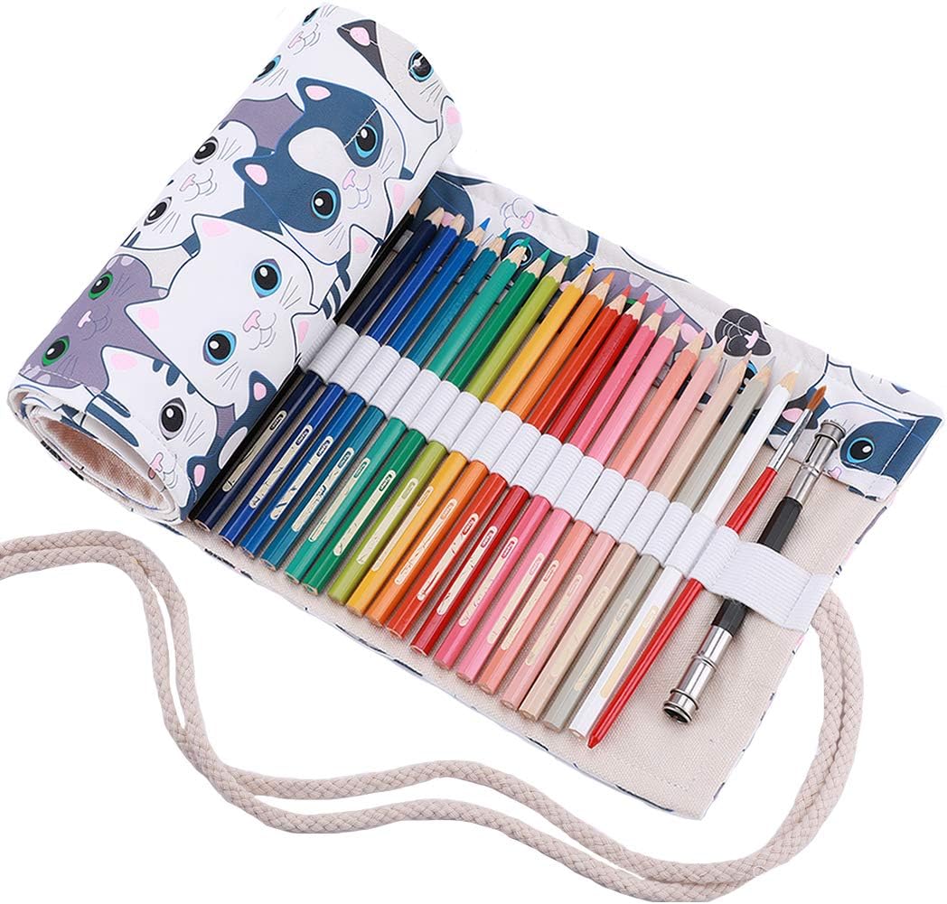 Felt Canvas Pencil Case with Rolls for 72 Coloured Pencils - Swan (Pencils are not included)