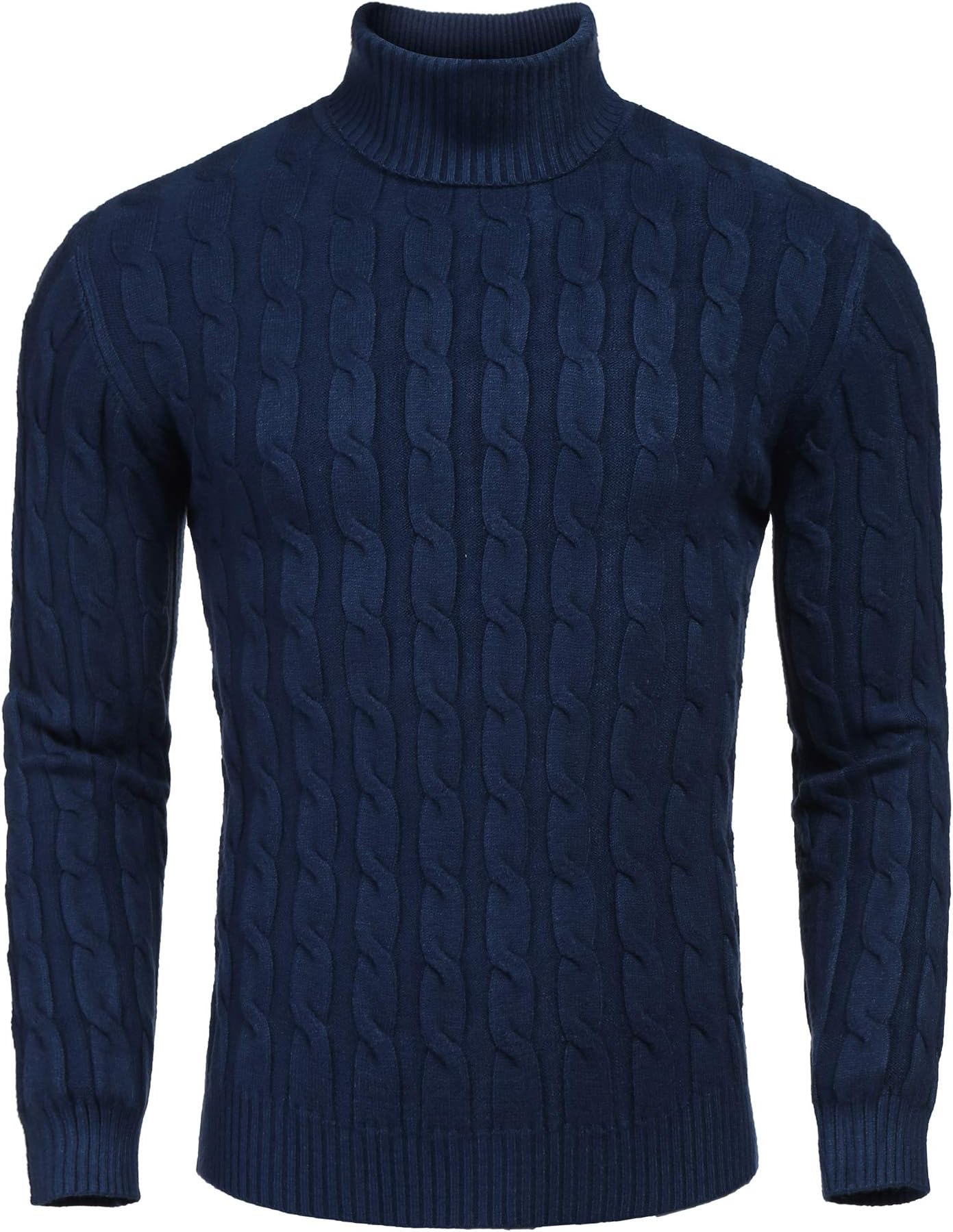 Men's Slim Fit Turtleneck Sweater Casual Twisted Knitted Pullover Sweaters