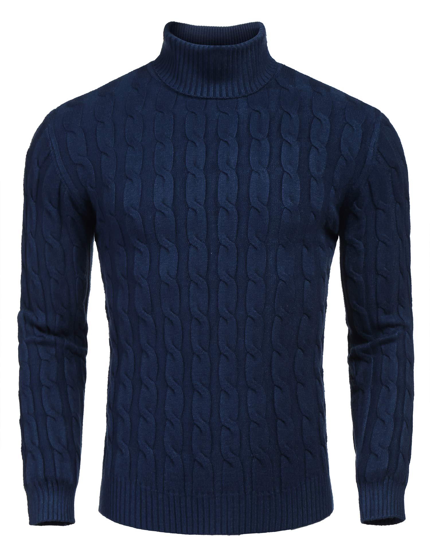 COOFANDY Men's Slim Fit Turtleneck Sweater Casual Twisted Knitted Pullover Sweaters