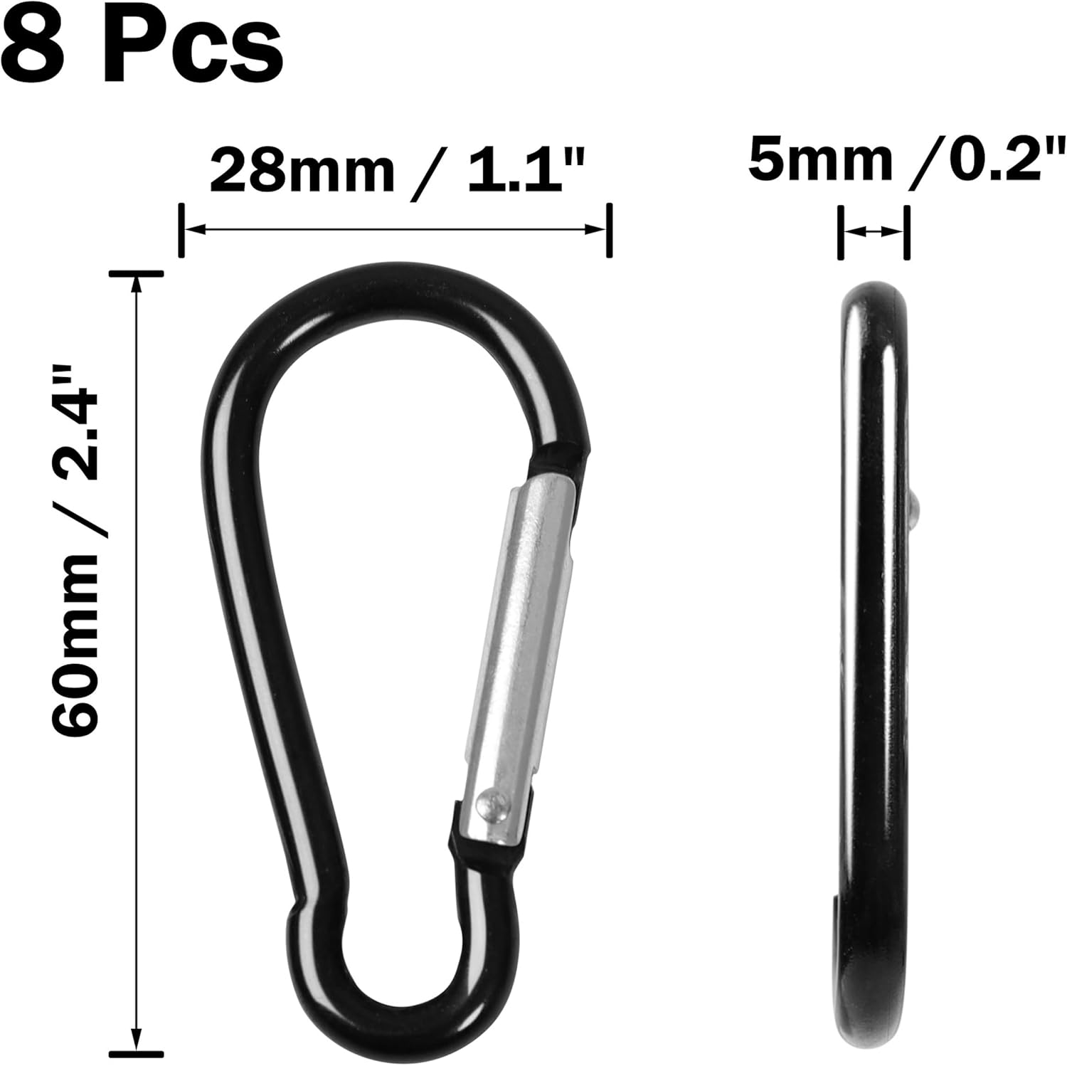 uxcell 8 PCS Metal Spring Snap Hooks, Carabiner Keychain Clips for Hanging, Quick Link Key Ring for Locking 2.4 Inch for Outdoor Hiking Fishing Traveling, Black - Image 2