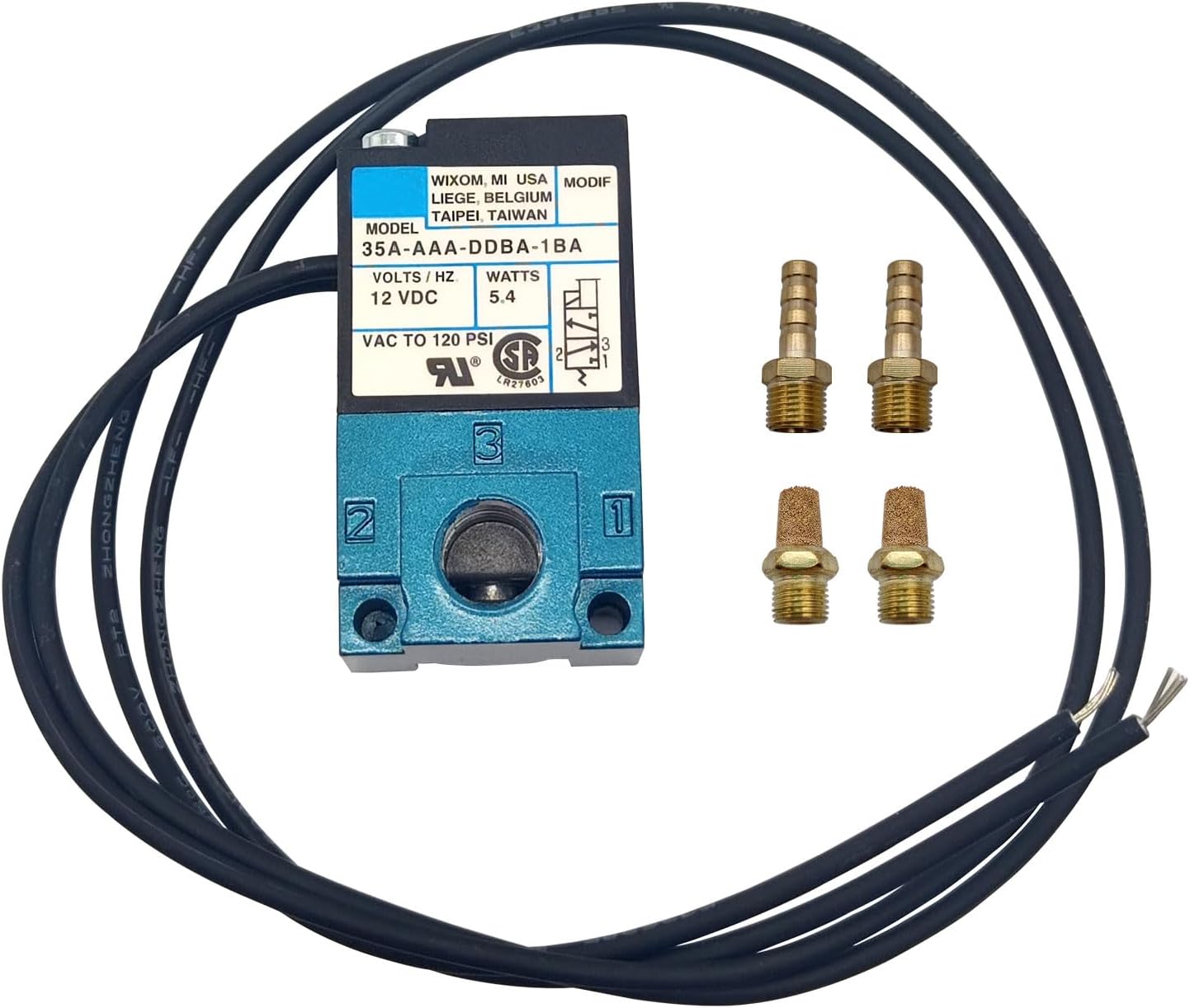 Solenoid Valve, DC12V 5.4W Electronic Boost Control with Brass Fittings 3 Port Electronic Boost Control Solenoid Valve 35A-AAA-DDBA-1BA DC12V 5.4W