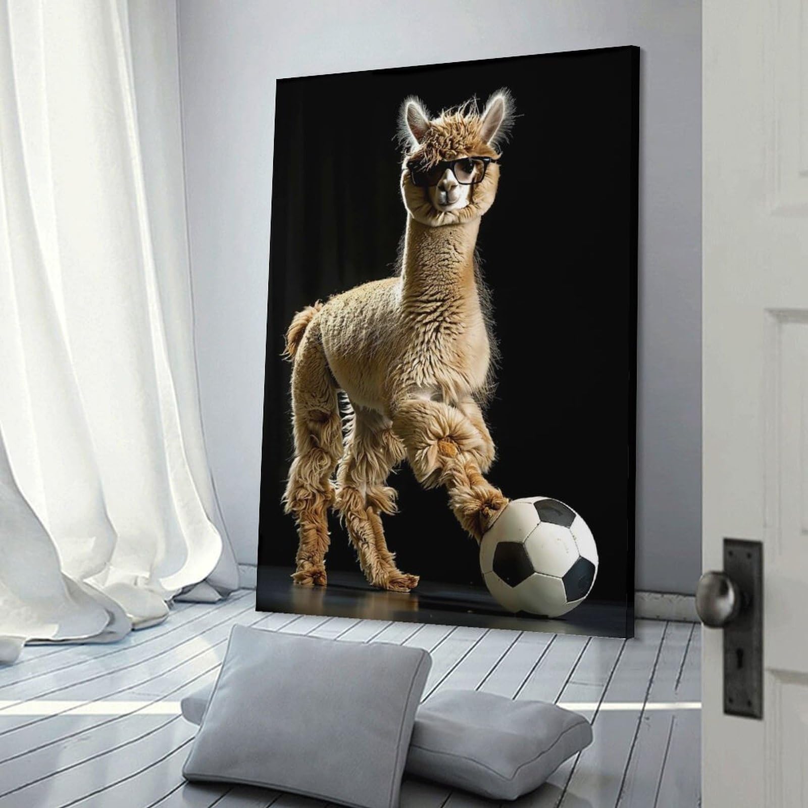 Junmoney Frame-Style-6-1 Alpaca Soccer Canvas Wall Picture, 08X12inch(20X30cm), For Wall Displays, Bedrooms Or Room Updates, Wall Decor Suited To Curated Displays