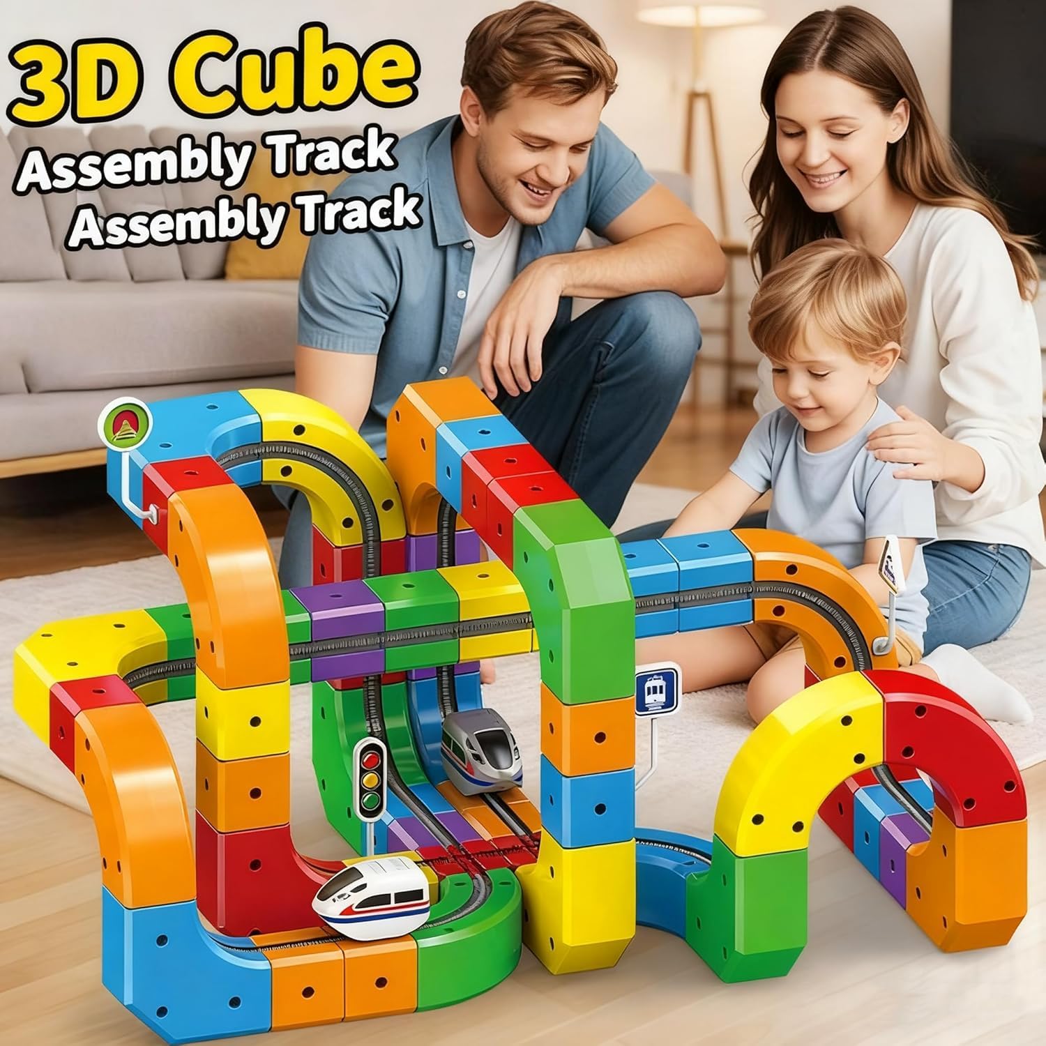 Treno Elettrico per Bambini Set, Trenino Giocattolo con Pista, Layout 3D Incorporati per Bambini Didattico di 3 4 5 6 7 8 Anni, Giochi Regalo Natale/Compleanno (81pcs)