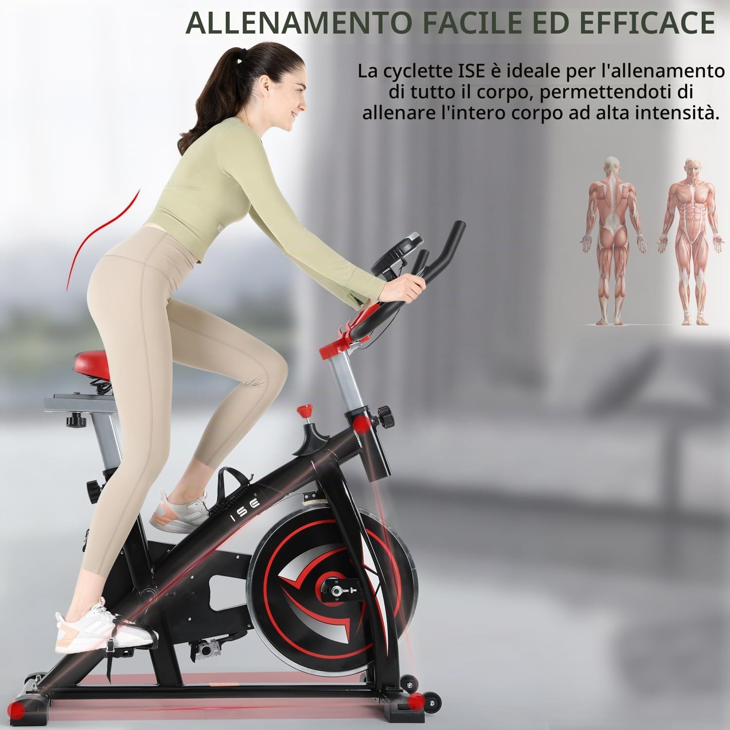 ISE Cyclette da Casa con Resistenza Regolabile, Cyclette per Casa Professionale con Supporto per Smartphone, SY-7802