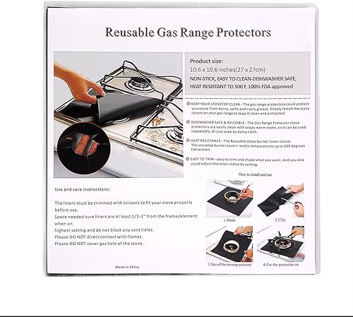 Miniatura 2 de Juego de 10 cubiertas para quemadores de estufa de gas reutilizables de 0.008 in de grosor doble para cocina y cocina (negro, paquete de 10)