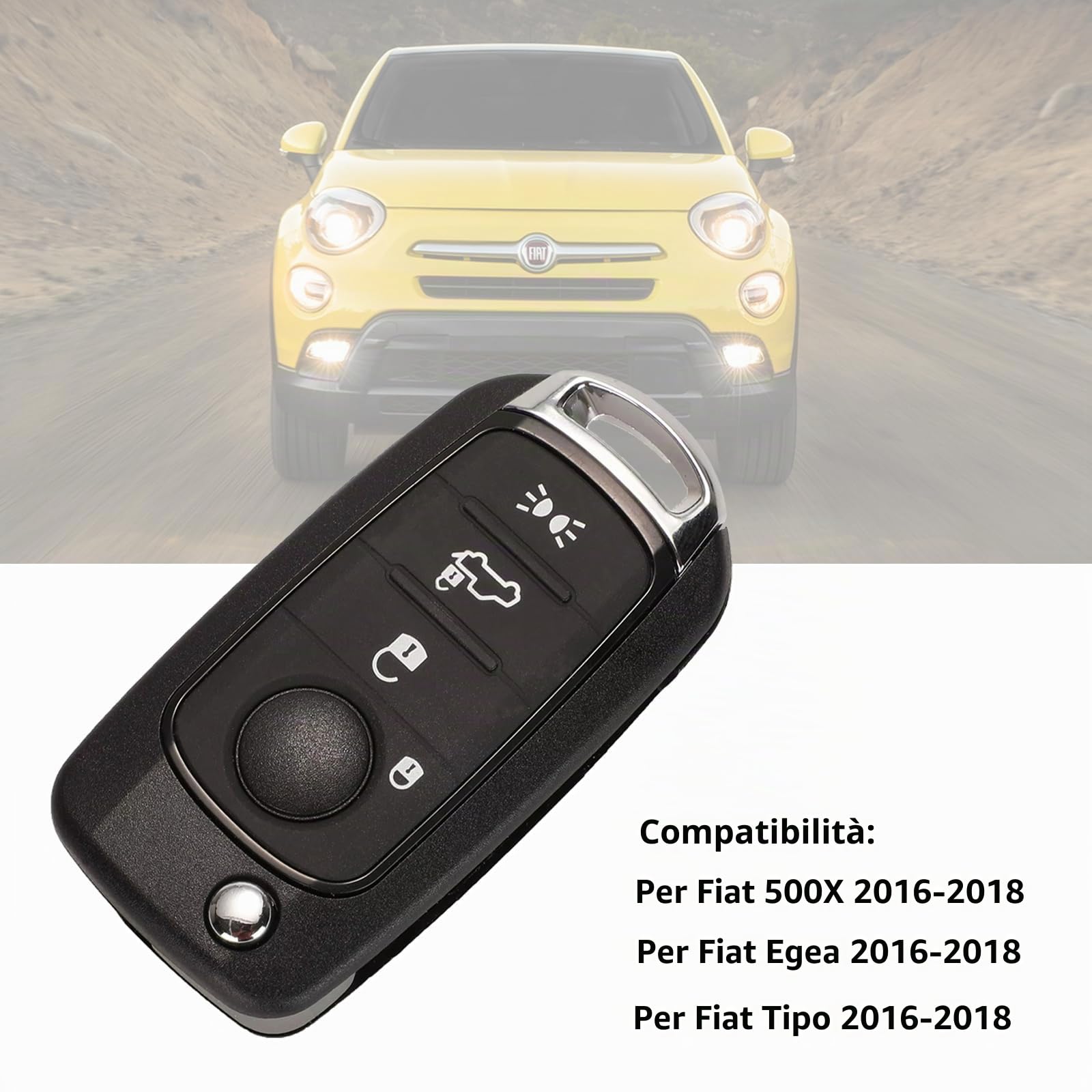 Heart Horse 433Mhz 4 Tasti Fiat 500X Ricambio Chiave per Telecomando Auto | Compatibile con Fiat 500X Tiro Egea 2016-2018 Chiave Cover Guscio con Hitag AES / 4A Chip e SIP22 Lama & Batteria
