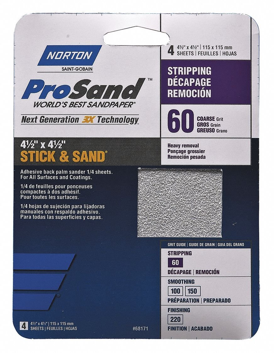 Medium Aluminum Oxide Sandpaper Sheet, 60 Grit, 11" L X 9" W, Backing
