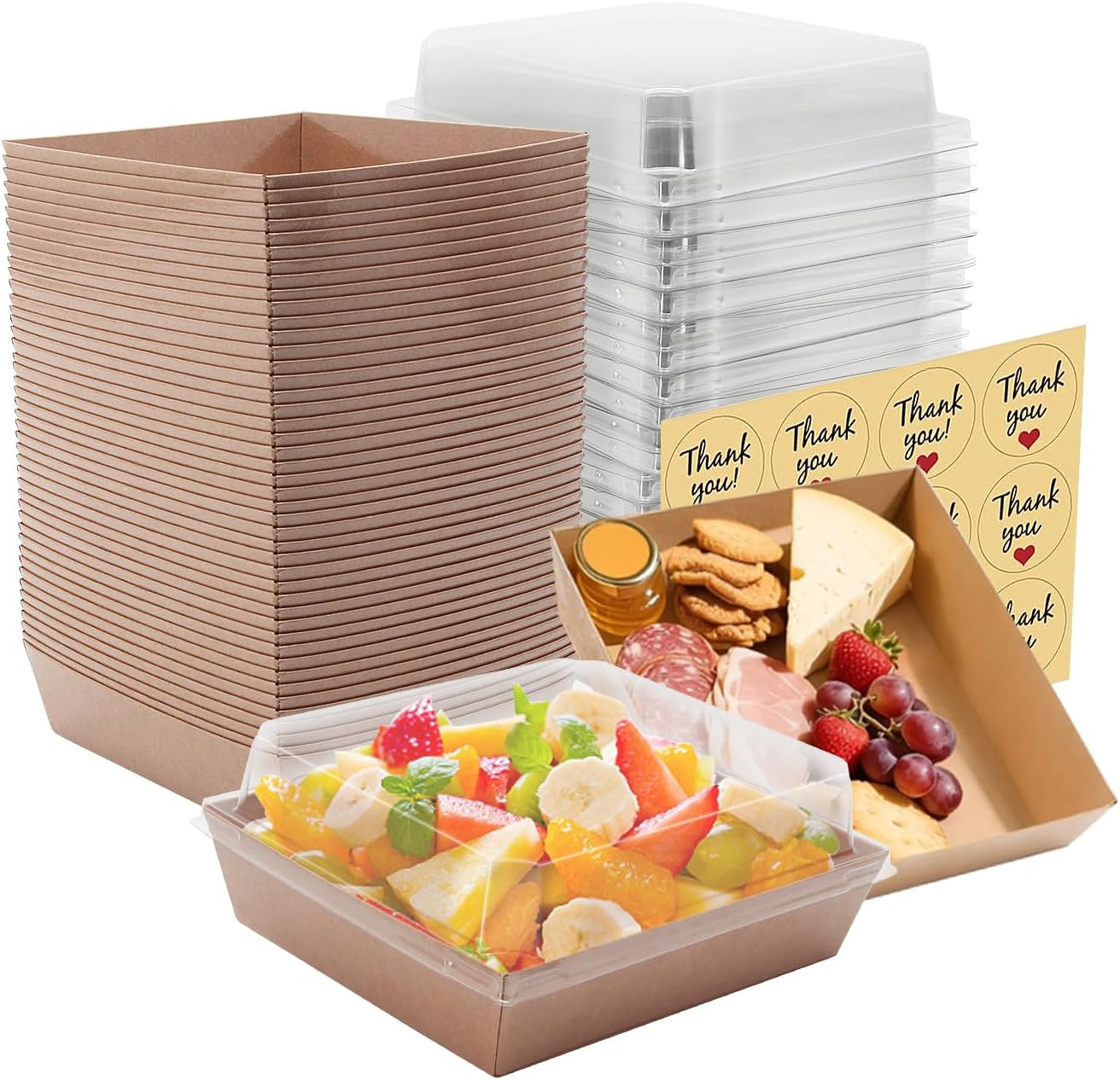 Charcuterie Boxes with Clear Lids, x 2.36 Inch Dert Boxes, Square