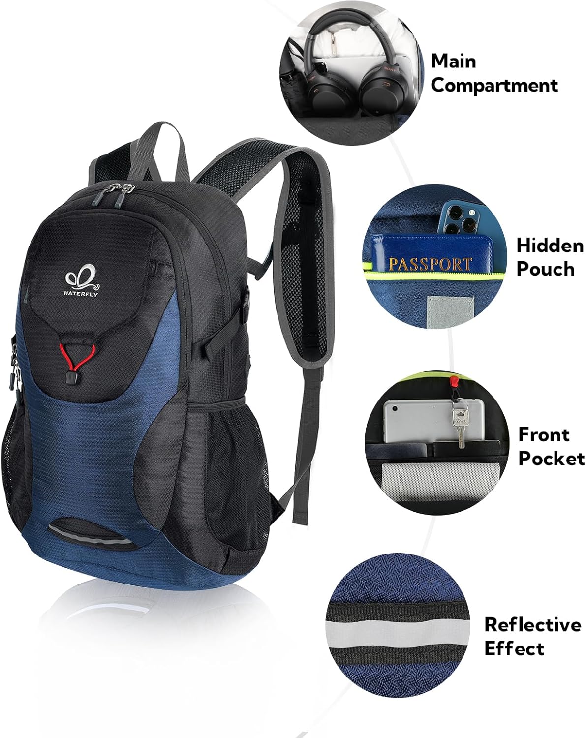 WATERFLY Lightweight Packable Hiking Backpack: 30L Foldable Travel Daypack Ultralight Camping Day Pack for Woman Man - Image 3