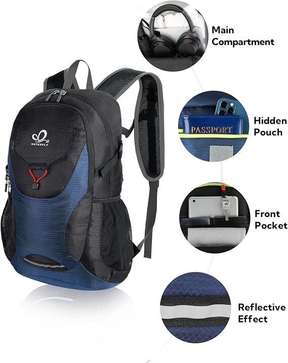 WATERFLY Lightweight Packable Hiking Backpack: 30L Foldable Travel Daypack Ultralight Camping Day Pack for Woman Man