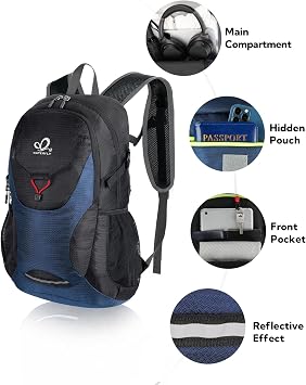 WATERFLY Lightweight Packable Hiking Backpack: 30L Foldable Travel Daypack Ultralight Camping Day Pack for Woman Man