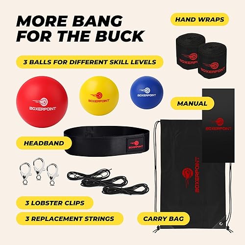 Miniatura 4 de Pelota de reflejos de boxeo para adultos y niños - Bolas de reflejos reactivas en cuerda con diadema, bolsa de transporte y vendas para las manos