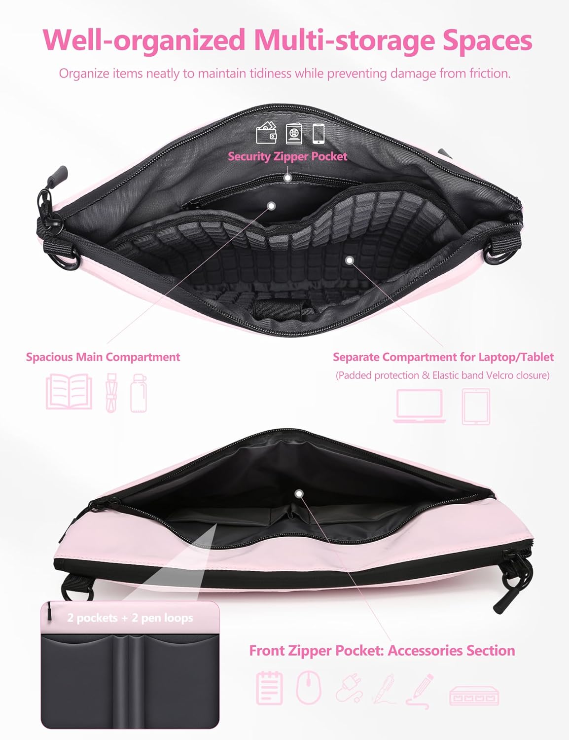 HYZUO 15-16 Inch Laptop Sleeve Bag for MacBook Pro 16 M5-M1 A3428 A3429, MacBook Pro/Air 15, 15" 15.6" Dell/HP/Lenovo/Asus/Acer/Samsung, Women Shoulder Bags Case Work Daily Handbag, Pale Pink
