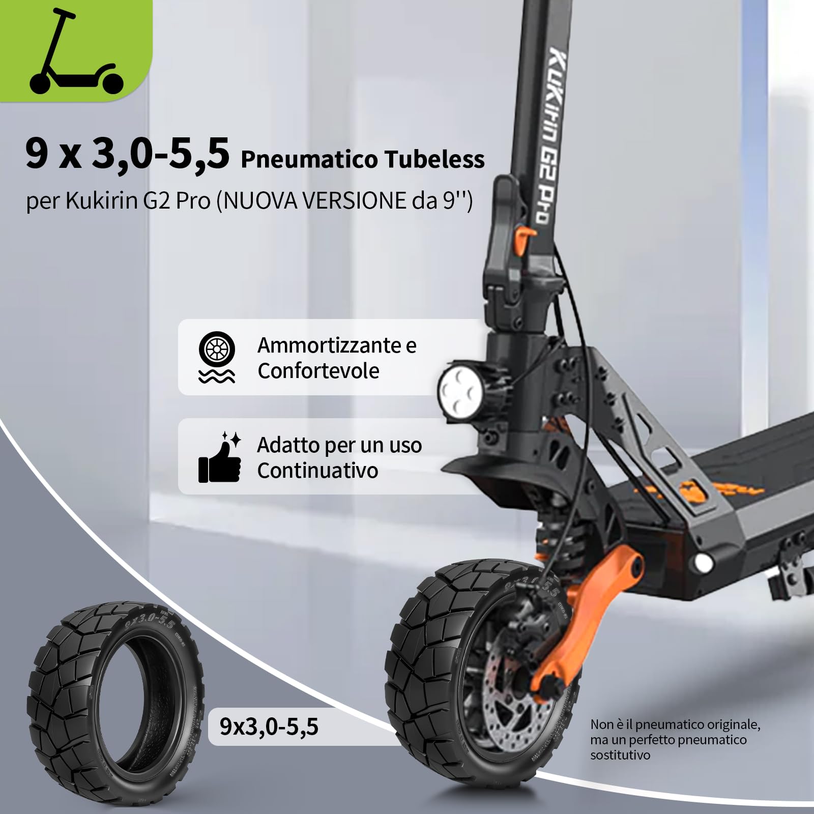 Pneumatico Tubeless 9x3.0-5.5 per Kukirin G2 Pro (Nuova Versione) Monopattino Elettrico 9 Pollici Pneumatico di Ricambio, Pneumatico a Vuoto (1 Pezzo)