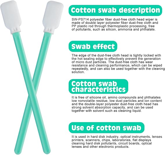 Nizirioo 100 Pieces Cotton Cleaning Sticks, Microfibre Swabs for Camera Lens, Corrosion Protection, Anti-Static, Dust-Free, Long Handle, Ideal for Keyboards, Printers, Electronic Components