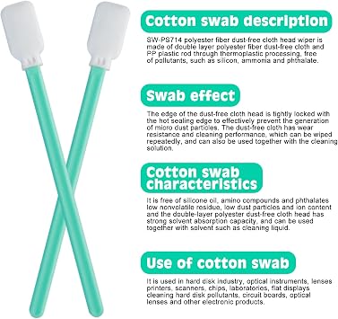 Nizirioo 100 Pieces Cotton Cleaning Sticks, Microfibre Swabs for Camera Lens, Corrosion Protection, Anti-Static, Dust-Free, Long Handle, Ideal for Keyboards, Printers, Electronic Components