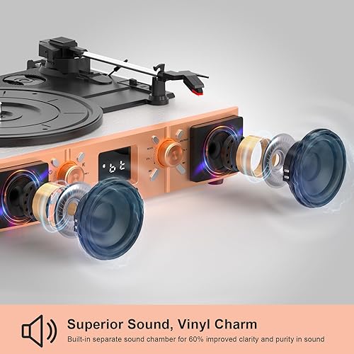Miniatura 2 de Reproductor de discos de vinilo, reproductor de discos Bluetooth con grabación USB y altavoces integrados, tocadiscos de 3 velocidades, reproductor