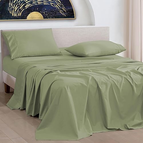 URBANHUT Sábanas de algodón egipcio de 1000 hilos tamaño King, fibra larga, suaves y transpirables, juegos de sábanas de 4 piezas para cama tamaño