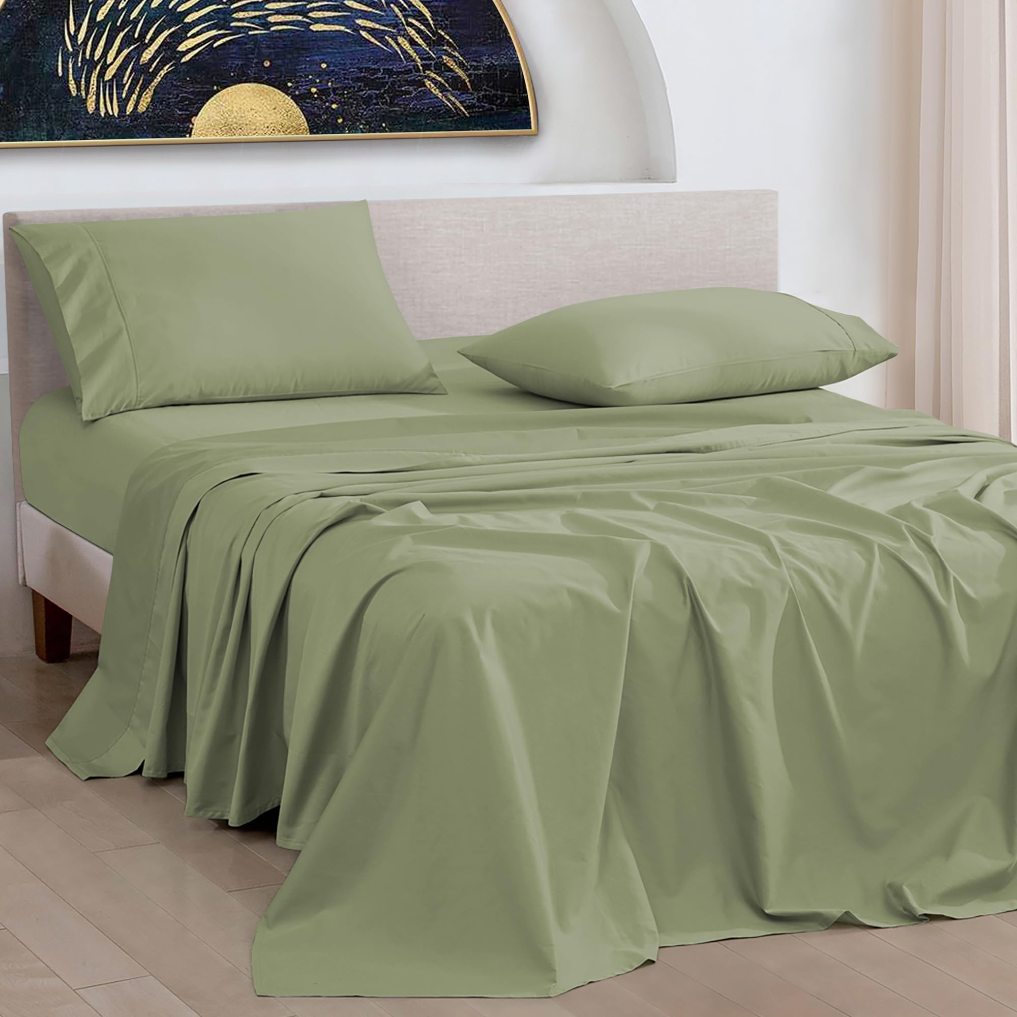 URBANHUT Sábanas de algodón egipcio de 1000 hilos, tamaño California King, suaves y transpirables, juego de sábanas de 4 piezas para cama Cal King, sábanas de satén de hotel de lujo para bolsillo de