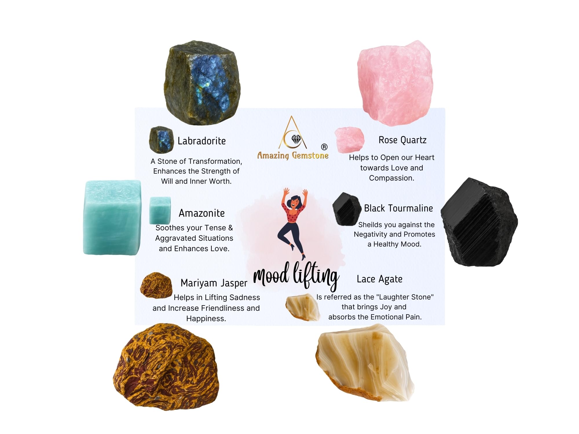 Amazon.com: Amazing Gemstone Crystals for Mood Lifting Manifestation, Set of 6 Labradorite, Amazonite, Mariyam Jasper, Rose Quartz, Black Tourmaline and Lace Agate Healing Crystals and Stones : Home & Kitchen Amazon.com: Amazing Gemstone Crystals for Mood Lifting Manifestation, Set of 6 Labradorite, Amazonite, Mariyam Jasper, Rose Quartz, Black Tourmaline and Lace Agate Healing Crystals and Stones : Home & Kitchen