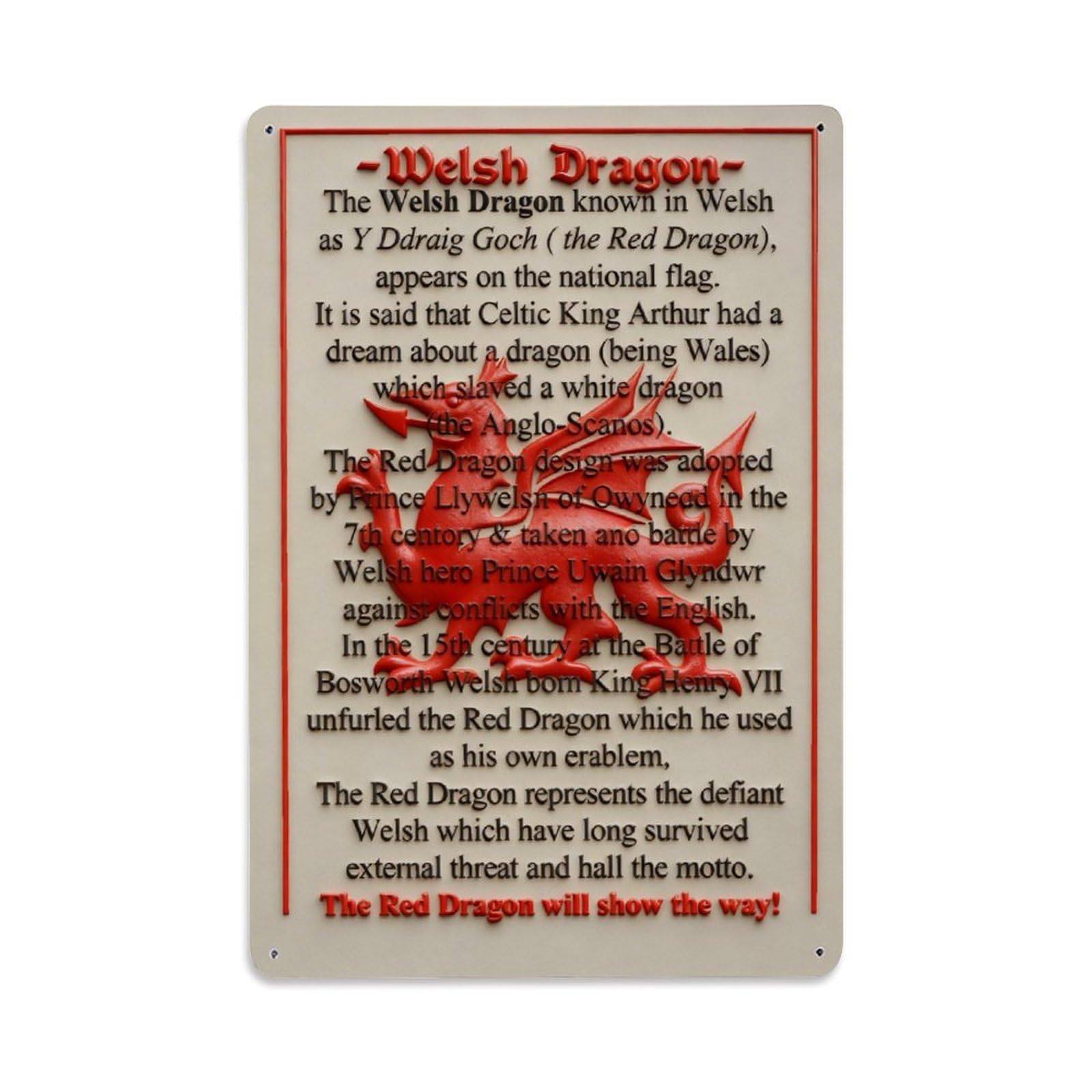 Welsh Dragon Red Symbol Myth Vintage Metal Tin Sign Retro Wall Decor, Bar Garage Cafe Kitchen Home Wall Art Poster Decoration 8x12inches