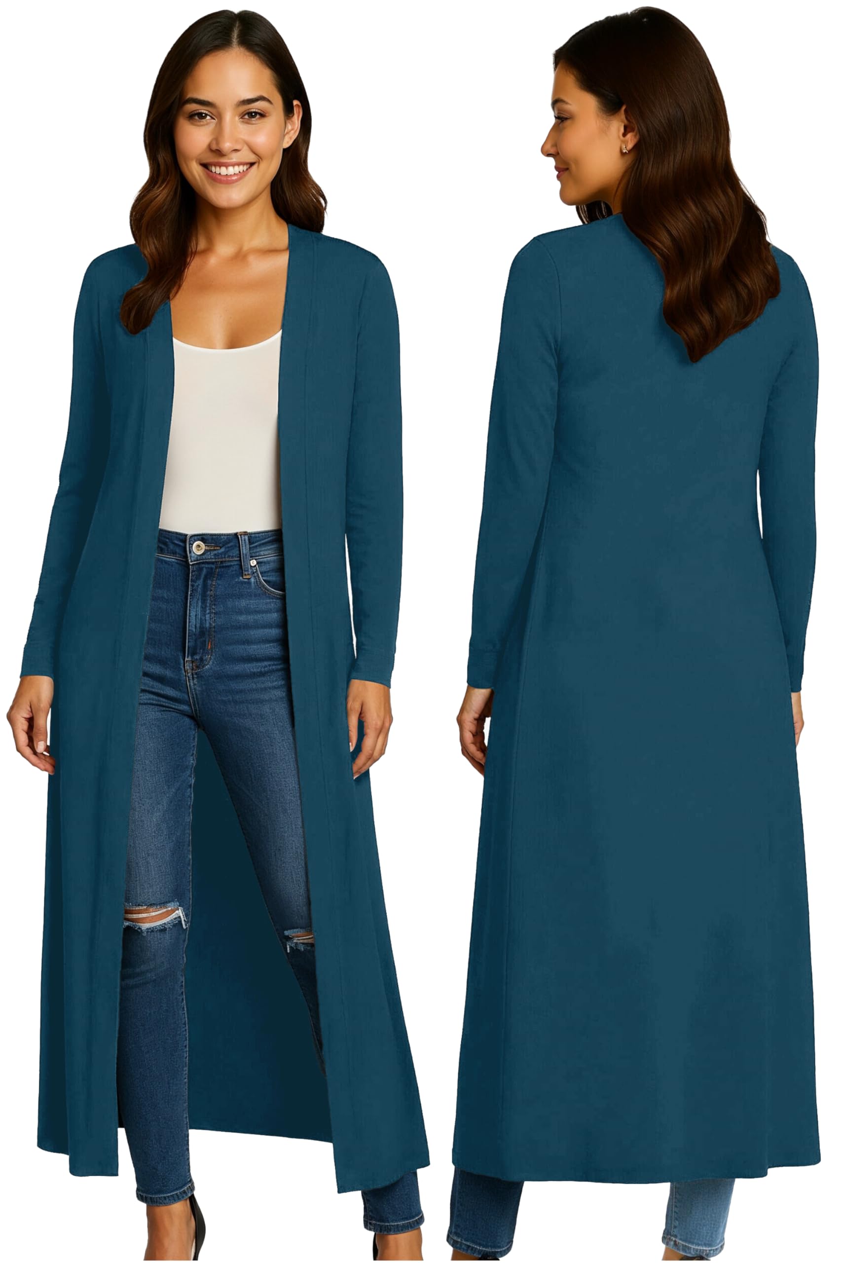 Re Tech Uk Women's Teal Maxi Plus Size Long Cardigans For Uk Collared Top Long Full Sleeve Floaty Cardigans Coatigans Sizes 8-26 ( - Xxxl)
