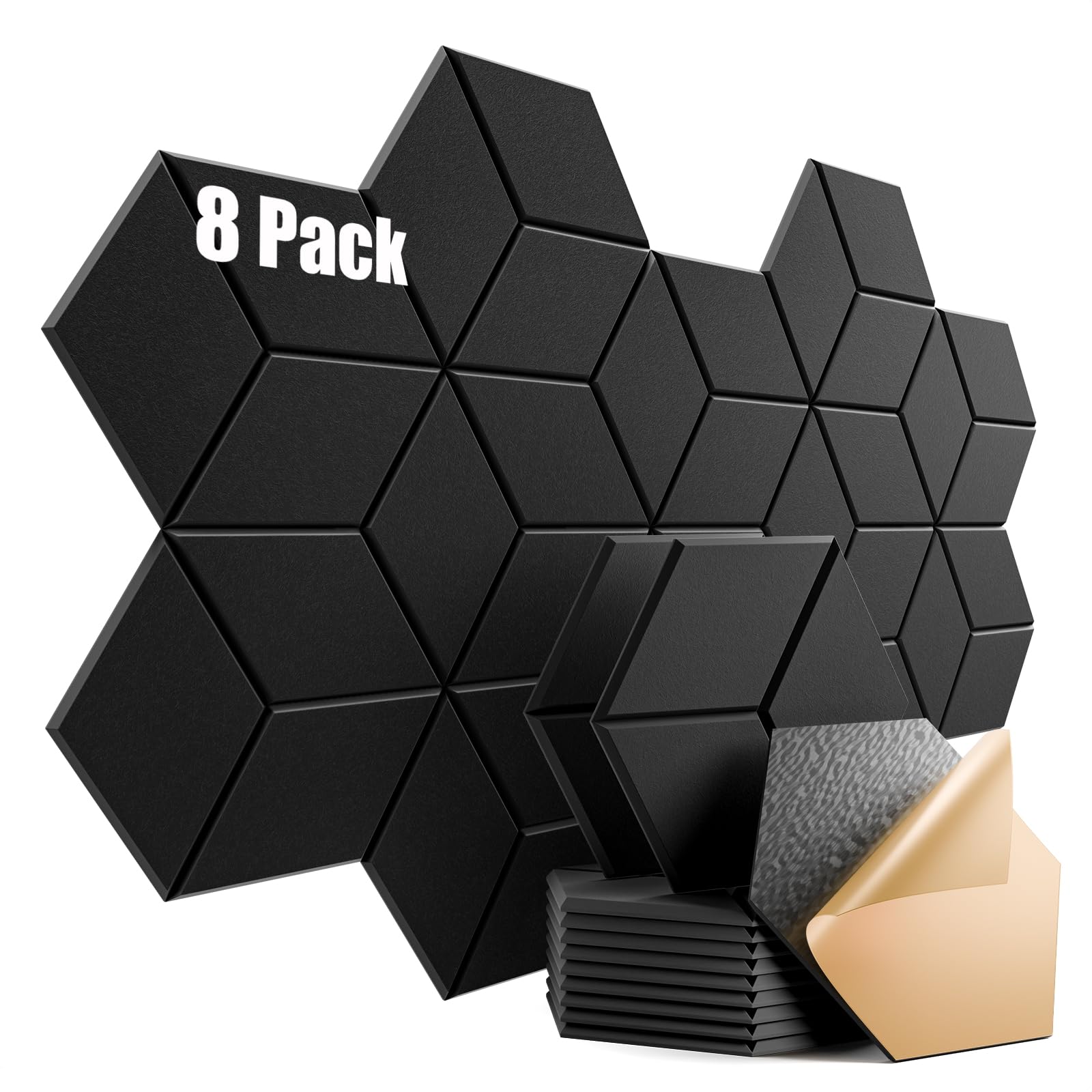 8 Pack Self-Adhesive Acoustic Panels 12" X 10" X 0.4" - Sound Proof Foam Panels for Walls with High Density, Y-Lined Design, Flame Resistant, Absorb Noise and Eliminate Echoes(Black)