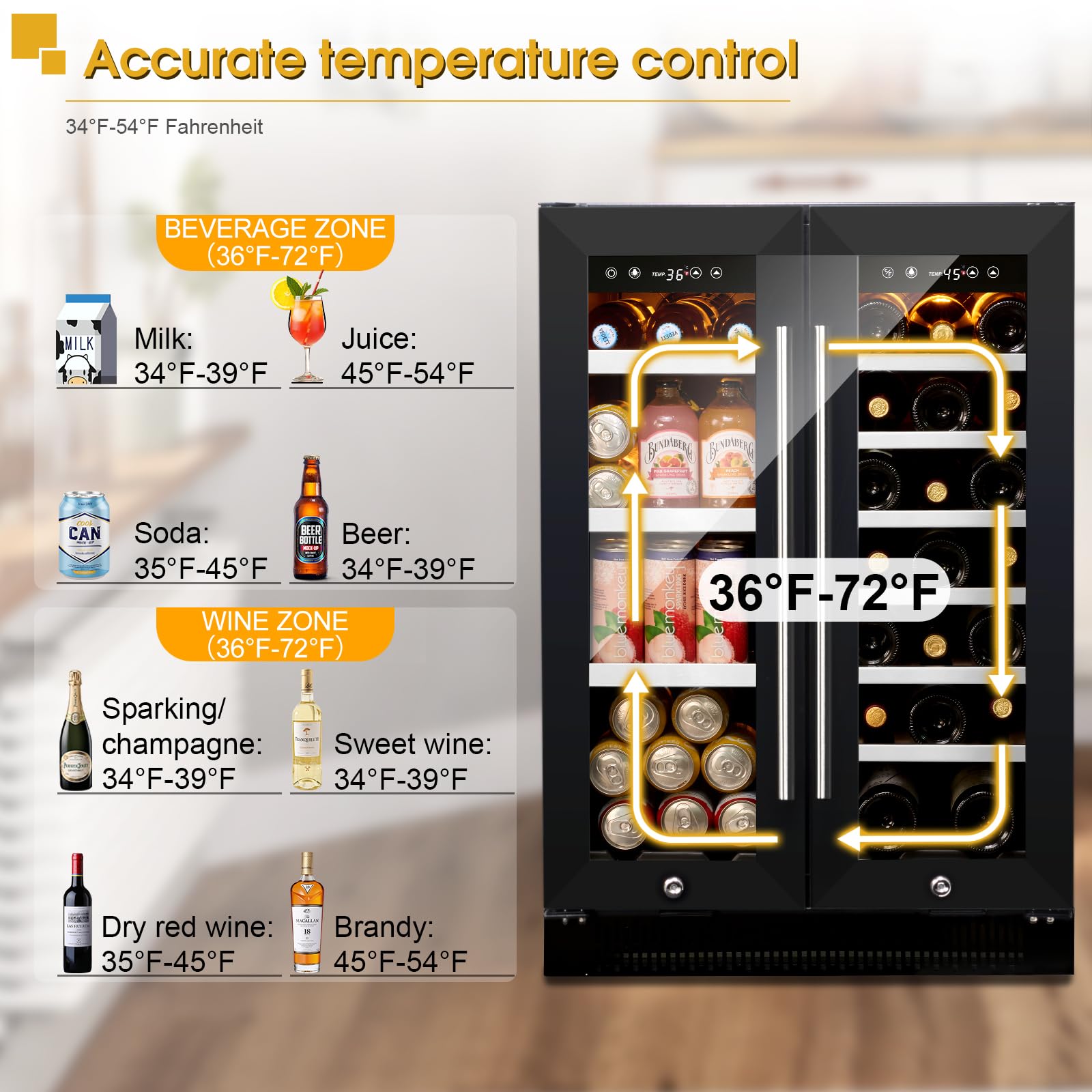 24 Inch Wine And Beverage Refrigerator, Dual Zone Wine And Drink Fridge With Glass Door&Lock For 20 Bottles And 60 Cans, Under Counter Wine Cooler Refrigerator Built-In Counter Or Freestanding on Fridge.com - View 3