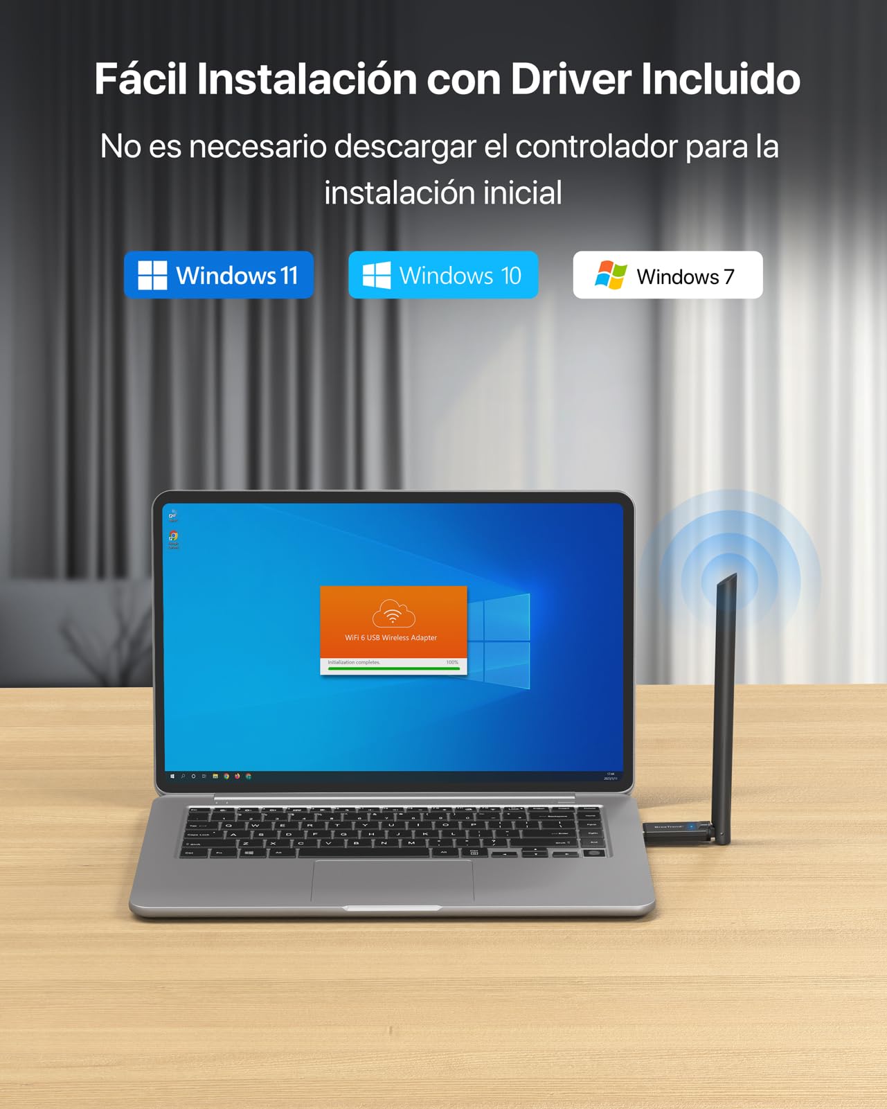 BrosTrend USB WiFi 6 AX900, Largo Alcance 6dBi Antena WiFi PC, Adaptador Wi-Fi para PC Doble Banda 5GHz 600Mbps + 2.4GHz 286Mbps, Señal Potente Inalámbrico Receptor Wi-Fi USB para Windows 11/10/7