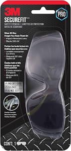 3M Safety SF400G-WV-6 Pro SecureFit 400 Eye Protection Safety Glasses, Black Frame and Gray Lens, Anti-fog, 1 Pair
