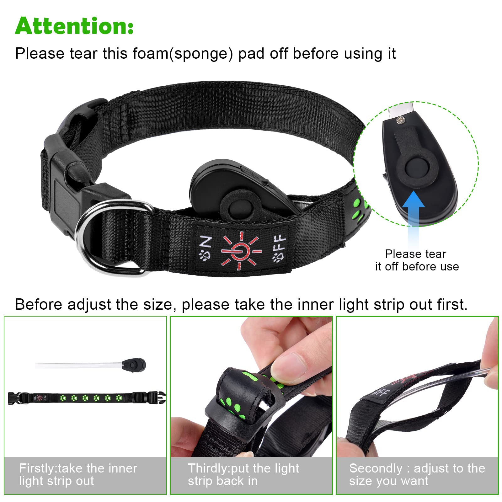 AUAUY Light Up Dog Collar, LED Dog Collar Light USB Rechargeable - Image 4