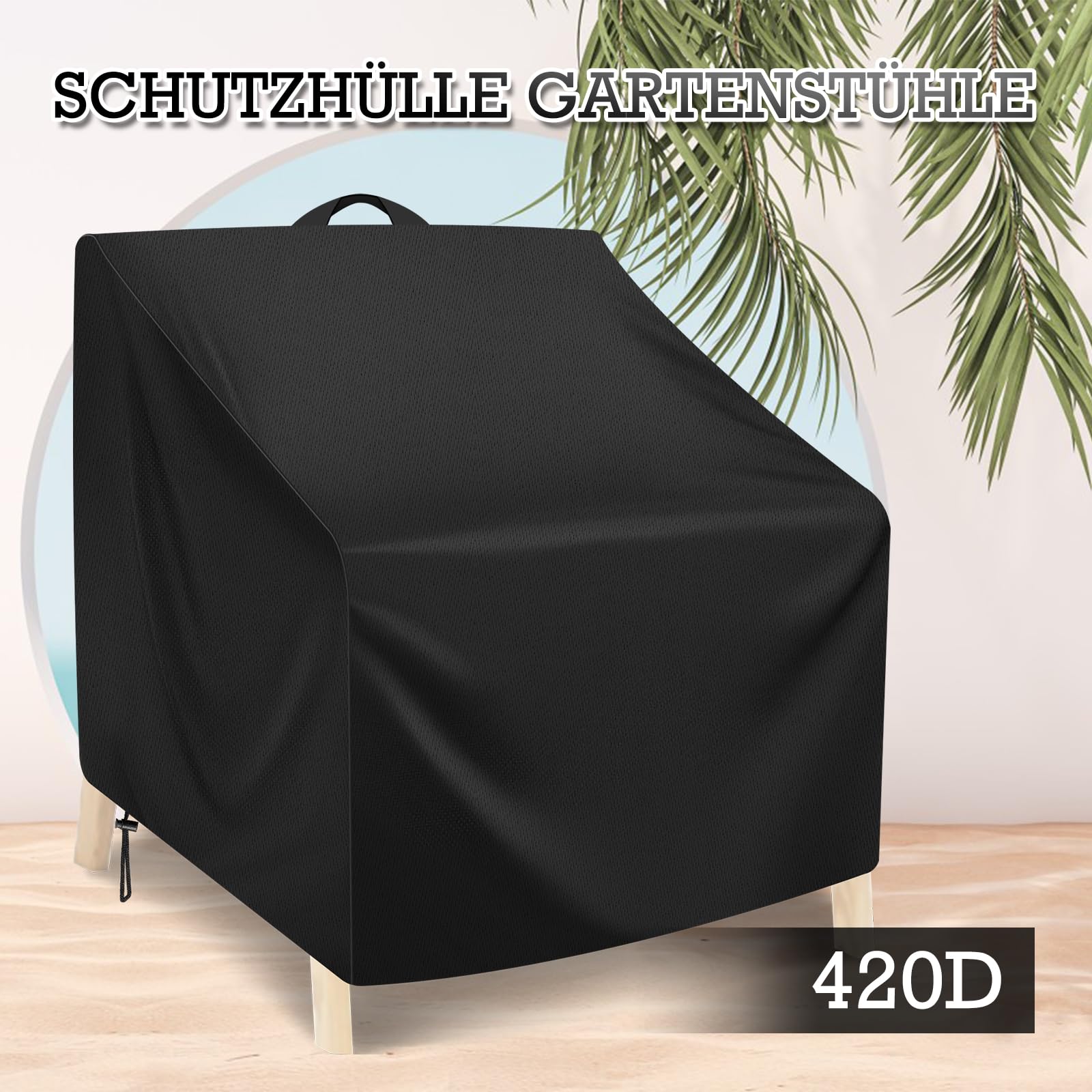 Schutzhülle Gartenstühle, L102 x W109 x H124cm, 420D Oxford Wasserdicht Gartenstuhl Abdeckung, Anti-UV Gartensessel Stapelstühle Abdeckplane für Sessel, Balkonstühle, Loungesessel