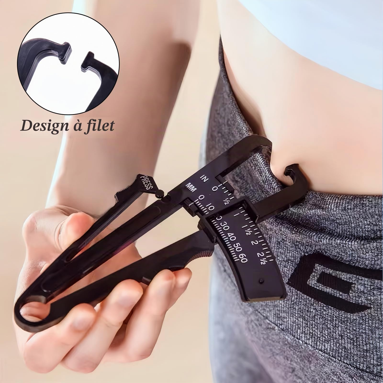 Pince à plis cutanée et Mètre ruban, Analyseur de graisse corporelle dans l'étrier cutané de mesure pour mesurer avec précision le BMI Pliage Fitness et perte de poids