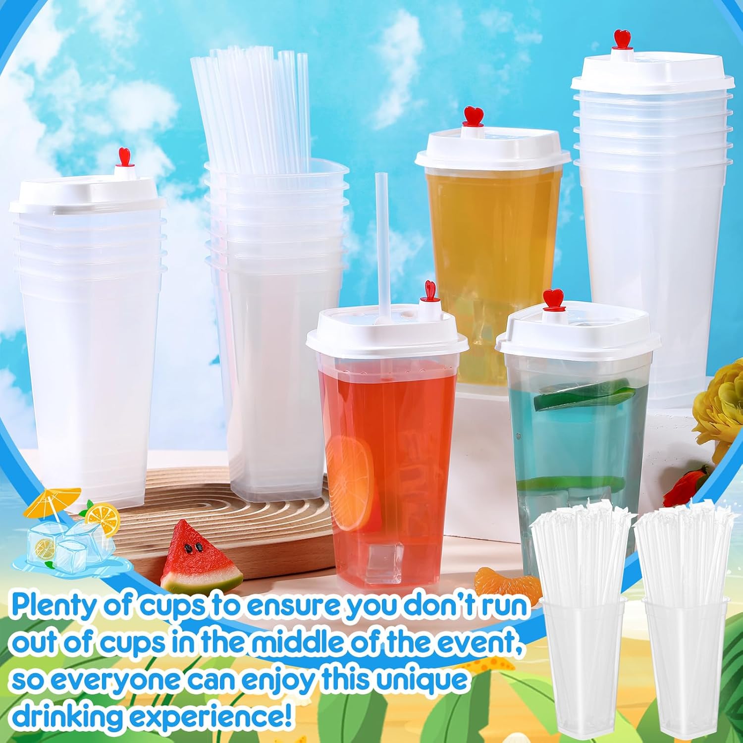 100 Pcs Square Plastic Cup with Lids and Straws 16 oz Clear Disposable Cold Drinking Thicken Bulk Split Cups for Drinks Cold Iced Coffee Wedding, Birthday, Events Party Supplies - Image 4