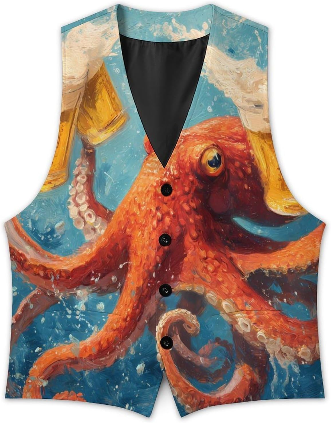 Octopuss Drinking Beer Suit Vest for Men Slim Fit Business Dress Waistcoat for Suits Tuxedo