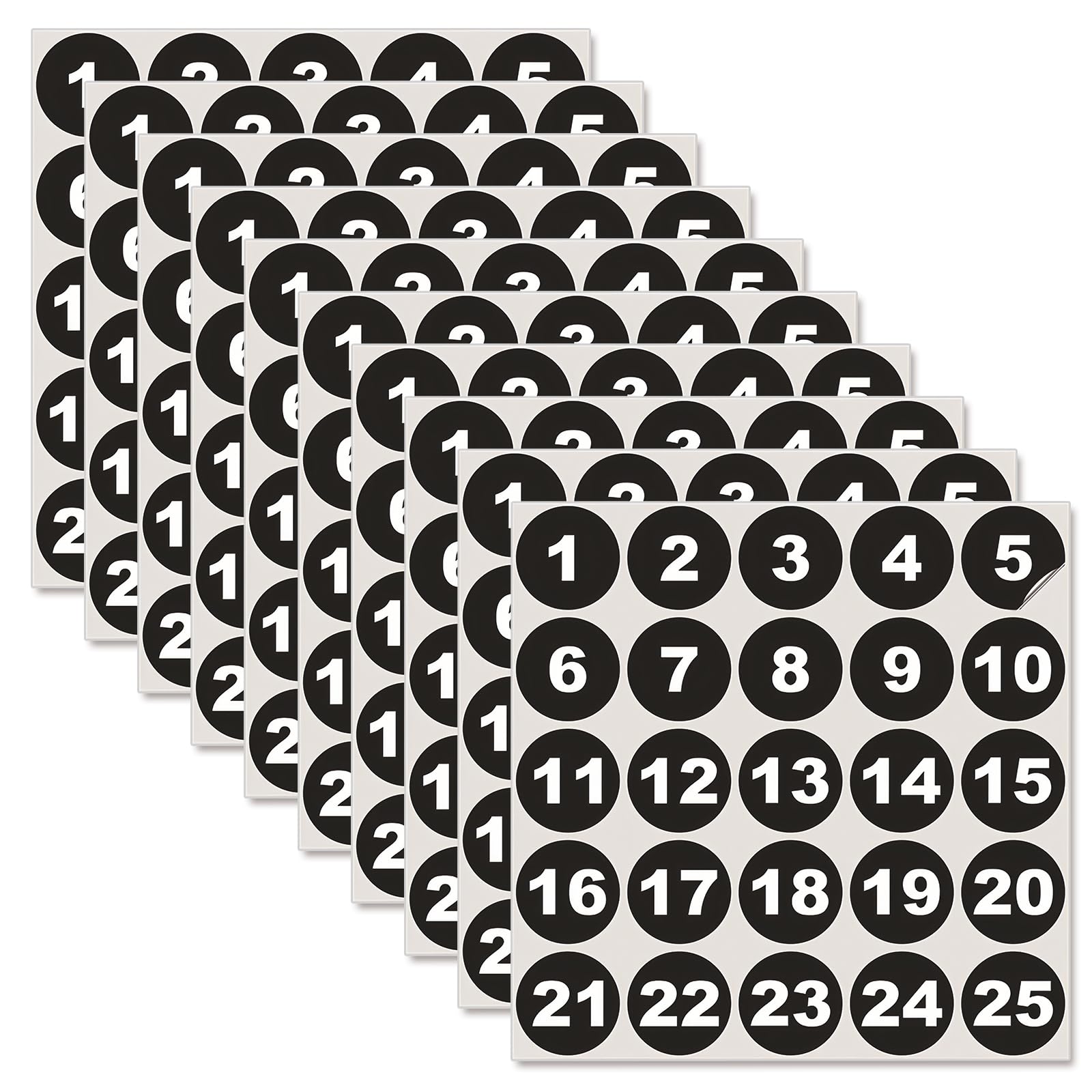 Number Stickers, Self Adhesive 1-25 Consecutive Number Stickers, 10 Sheets