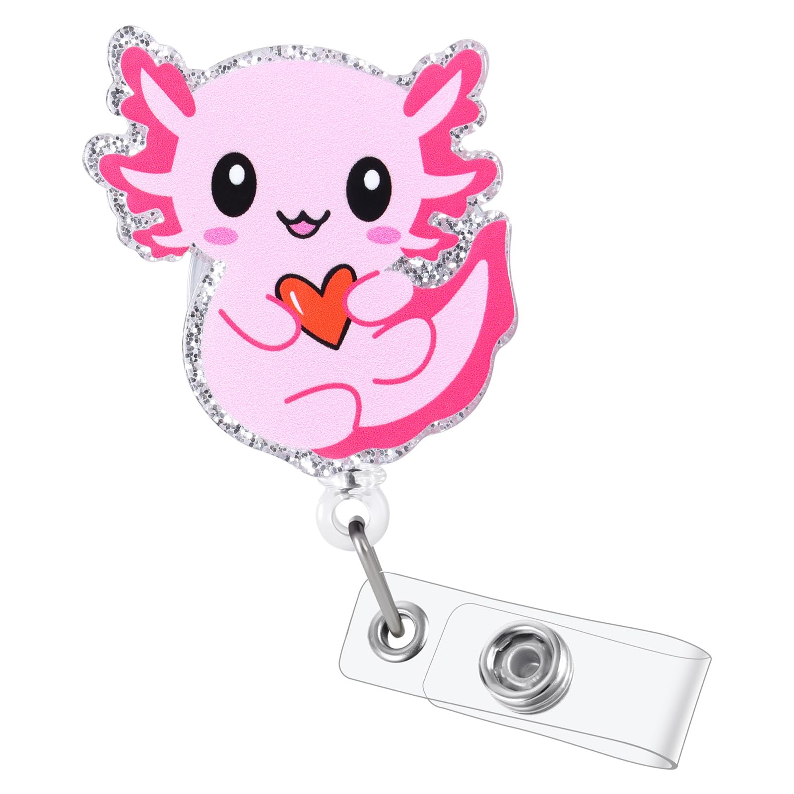 Cute Axolotl Badge Reel, Pink Retractable ID Card Badge Holder, Name Tag Work Badge Clip for NICU RN LPN CNA MA ER Night Shift Nurse Nursing Student