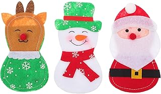 UPKOCH 3 sztuki sztućców bożonarodzeniowych, uchwyt na prezenty, na Boże Narodzenie, artykuły srebrne, uchwyt na torebki Santa Snowman, renifery, widelce, kieszenie, sztućce, sztućce, torby, dekoracja stołu