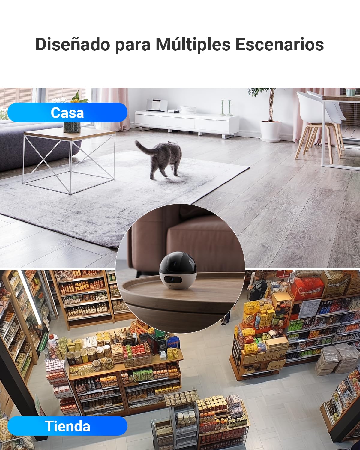 EZVIZ 8MP Cámara Vigilancia WiFi Interior con Doble Lente(4MP+4MP),Cámara IP Seguridad 360°,AI Detección de Persona/Mascota,Seguimiento Automático,WiFi 2,4/5 GHz,Llamada Bidireccional 512GB,C7