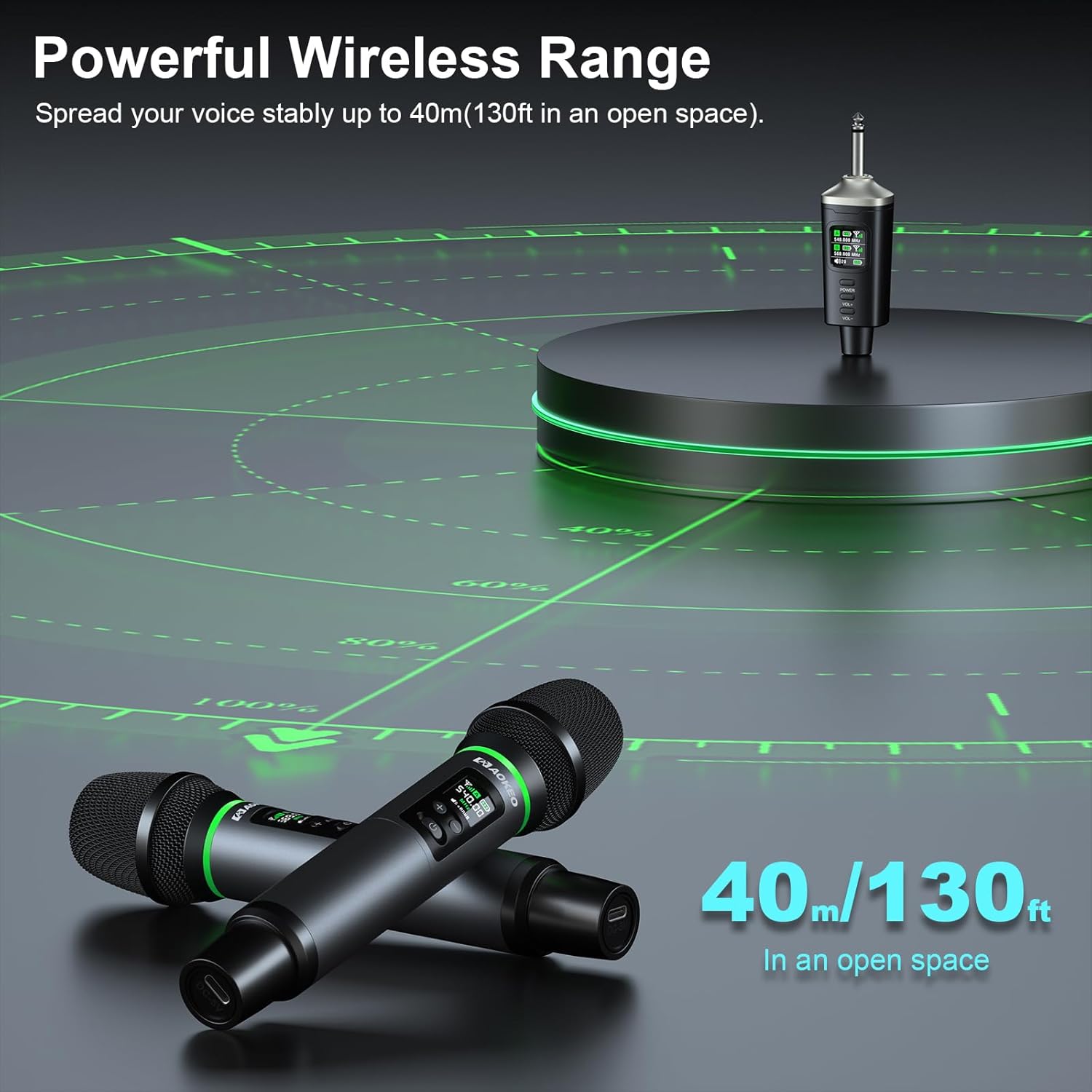 Aokeo AK-223P3 Wireless Microphone System Wireless Range