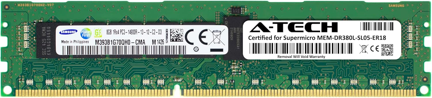 A-Tech 8GB RAM Replacement for Supermicro MEM-DR380L-SL05-ER18 | DDR3 1866MHz PC3-14900 ECC RDIMM 1Rx4 1.5V 240-Pin Registered DIMM Memory Module