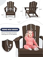 Vista 135 de KINGYES - Silla Adirondack plegable, sillas de patio de polietileno de alta densidad para todo tipo de clima, silla de césped con textura de madera