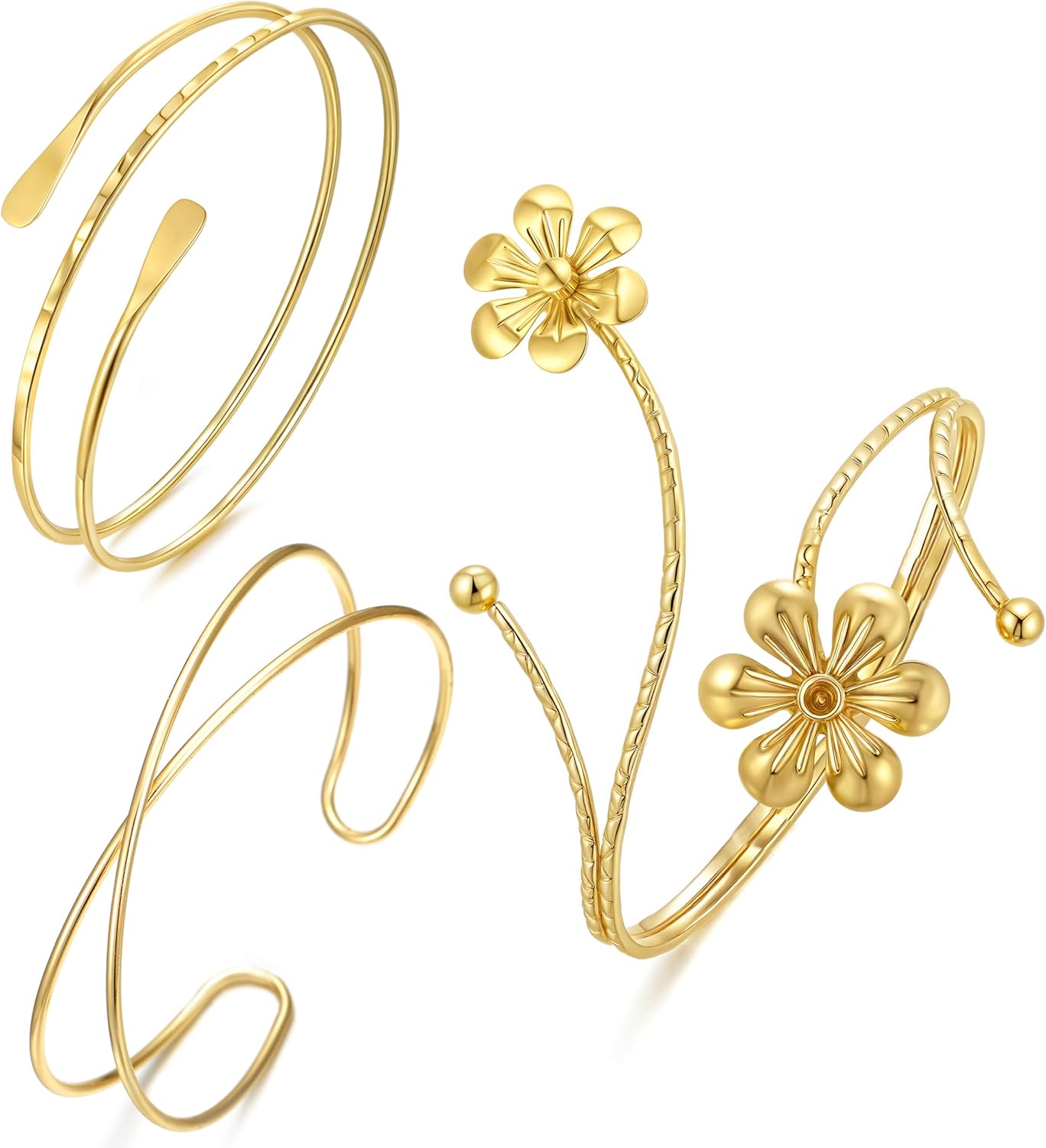 Arm Cuff Jewelry: BOMAIL 3Pcs Gold Arm Cuff Bracelets for Women Open Adjustable Upper Arm Bangle Adjustable Coil Swirl Armlet Armband Set